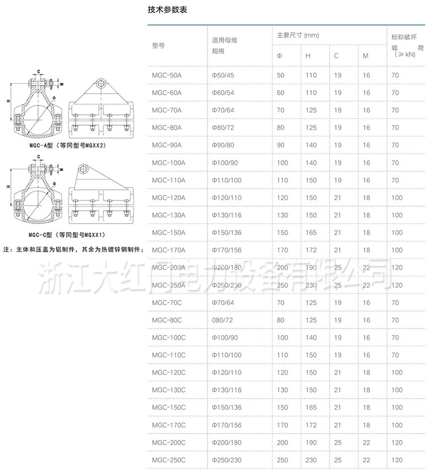 MGC-A型、C型管母线悬挂金具（短型）等同型号MGX